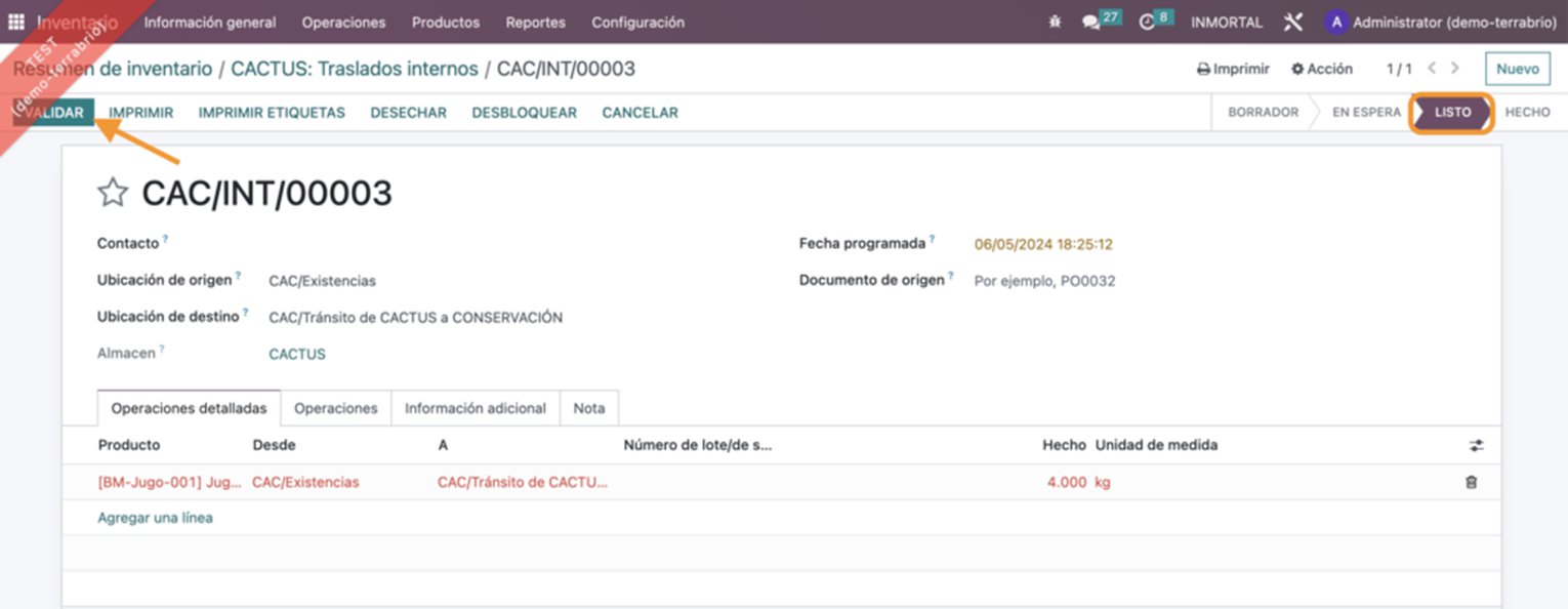 Producto en tránsito tras validar la salida
