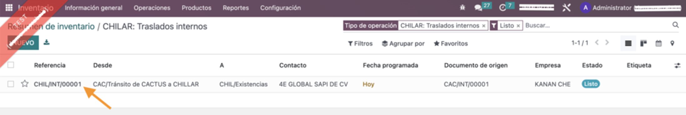 Listado de tránsitos pendientes