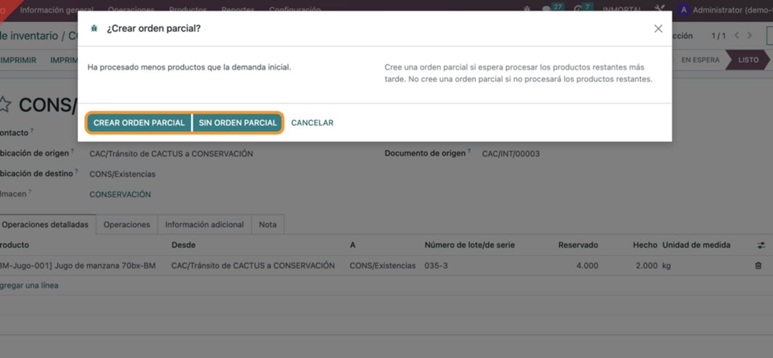 Wizard de orden parcial al validar