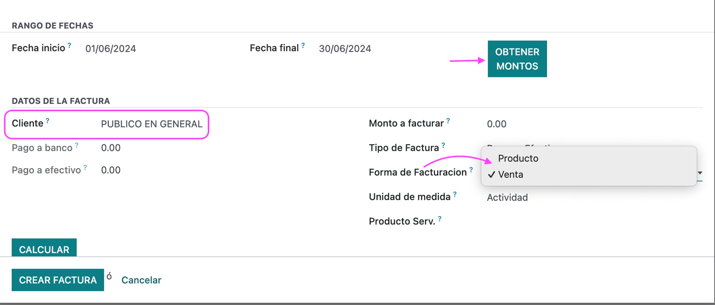 Selección por producto o por venta