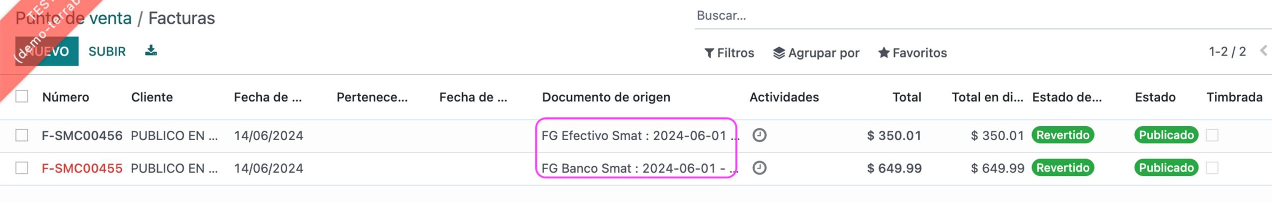 Factura global por banco