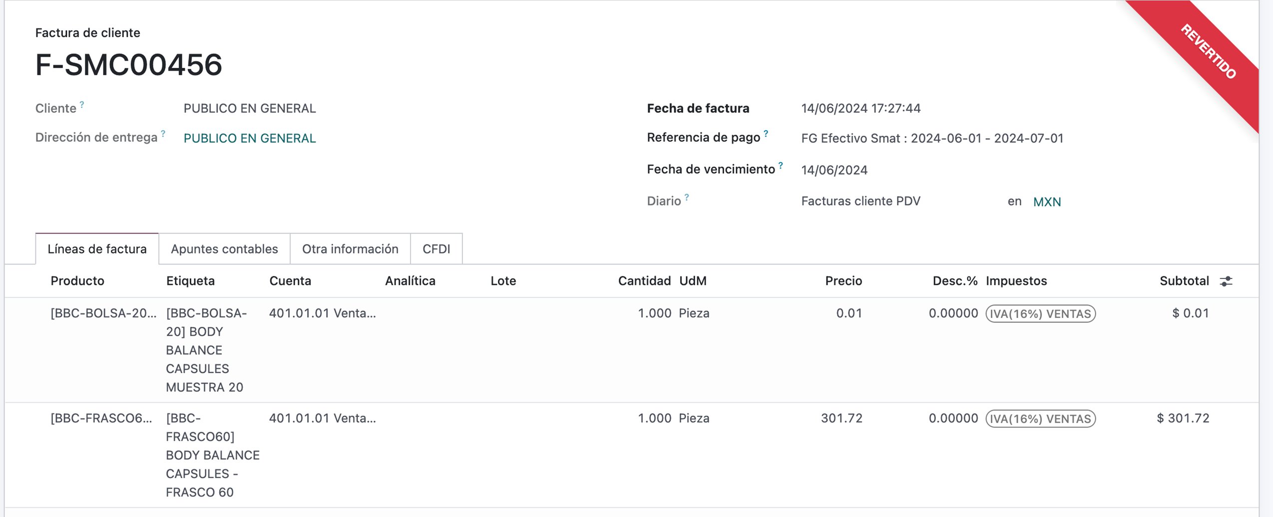 Factura global por efectivo
