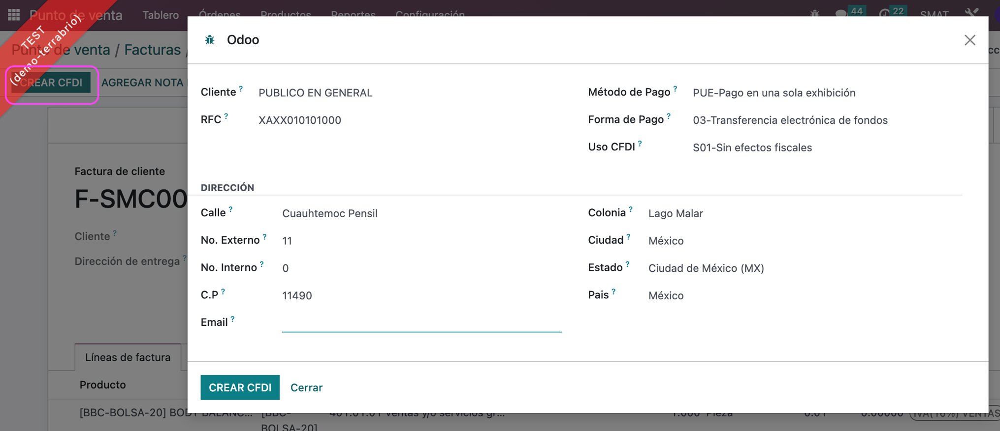 Wizard CREAR CFDI con datos del cliente genérico