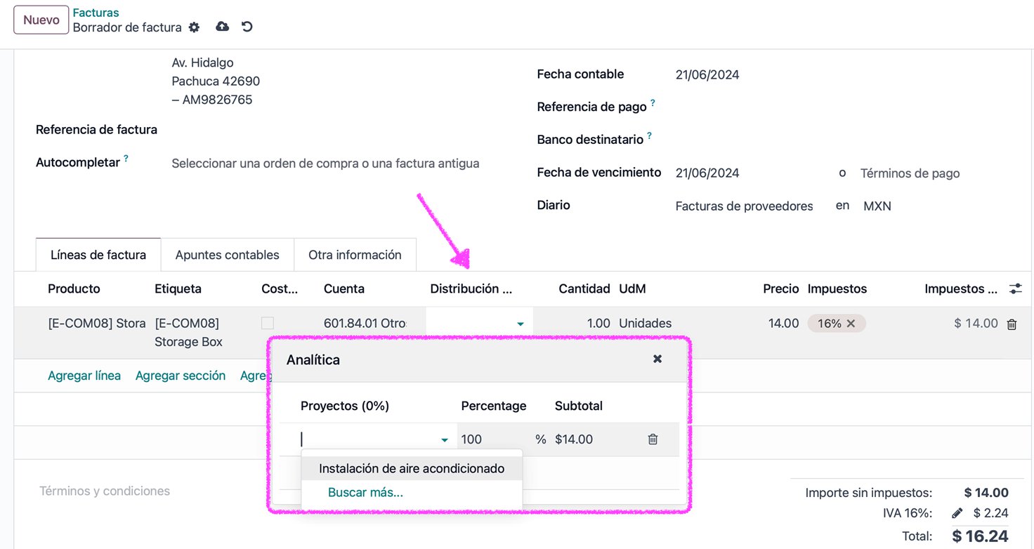 Cuenta analítica en factura de proveedor