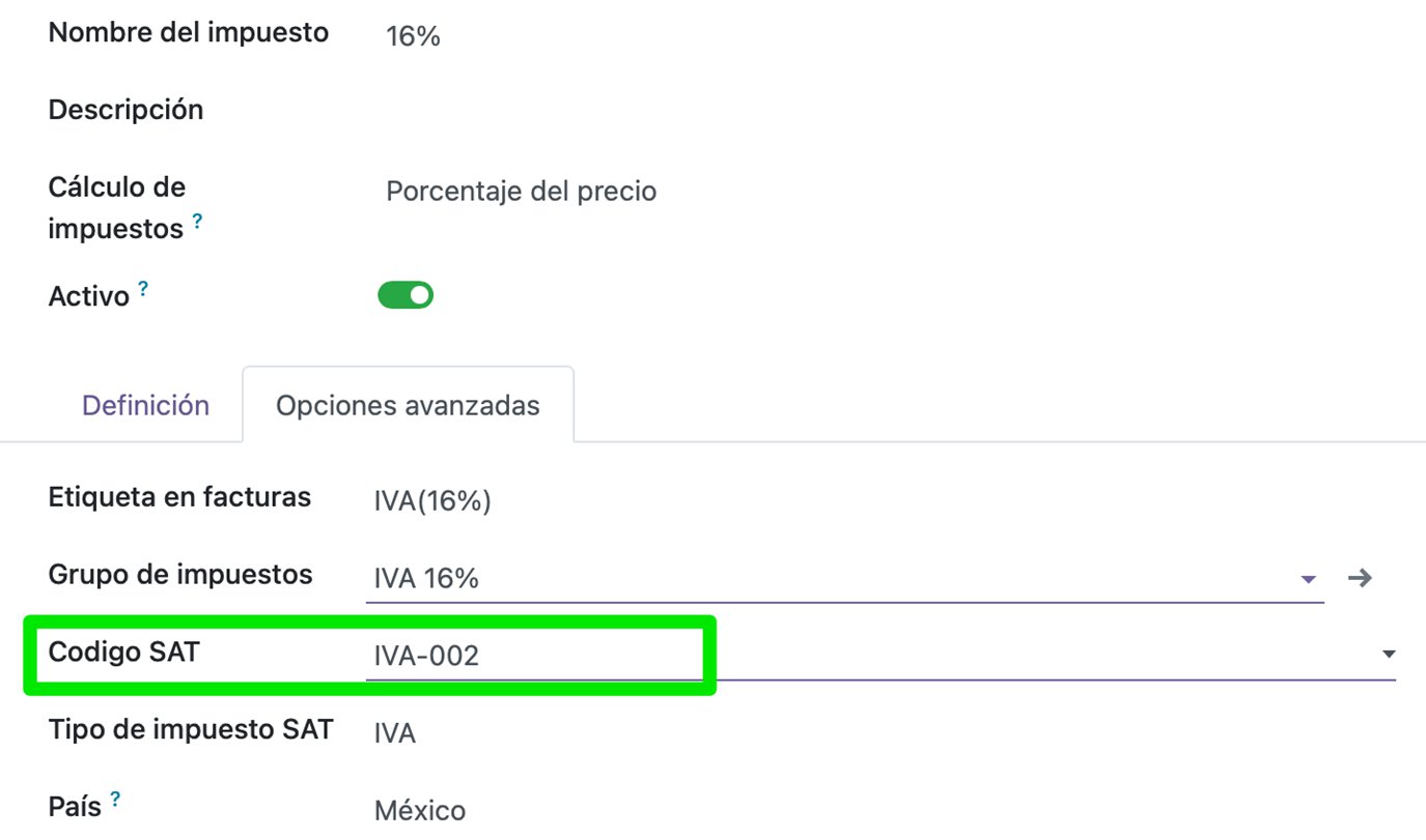 Código SAT IVA-002 en el impuesto del 16%
