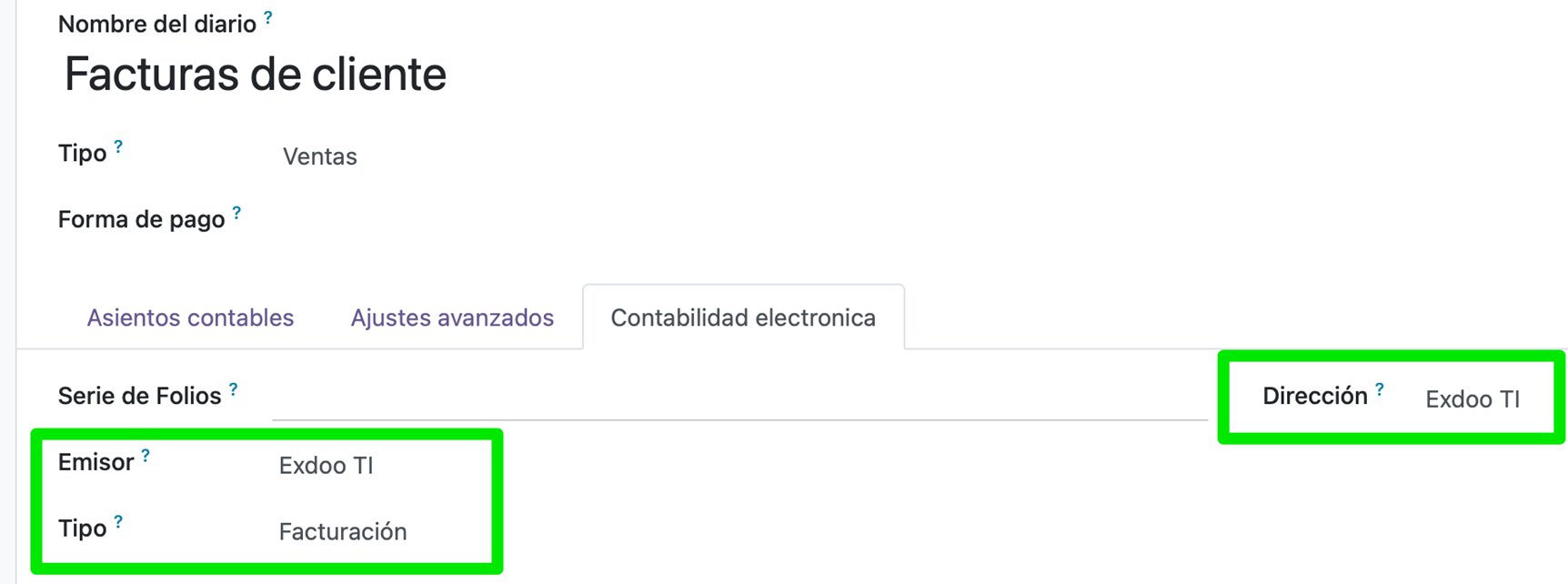 Pestaña Contabilidad electrónica del diario