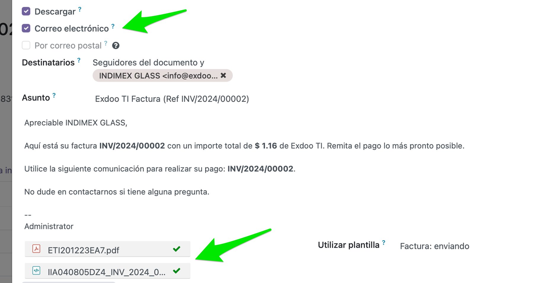 Enviar correo con XML y PDF
