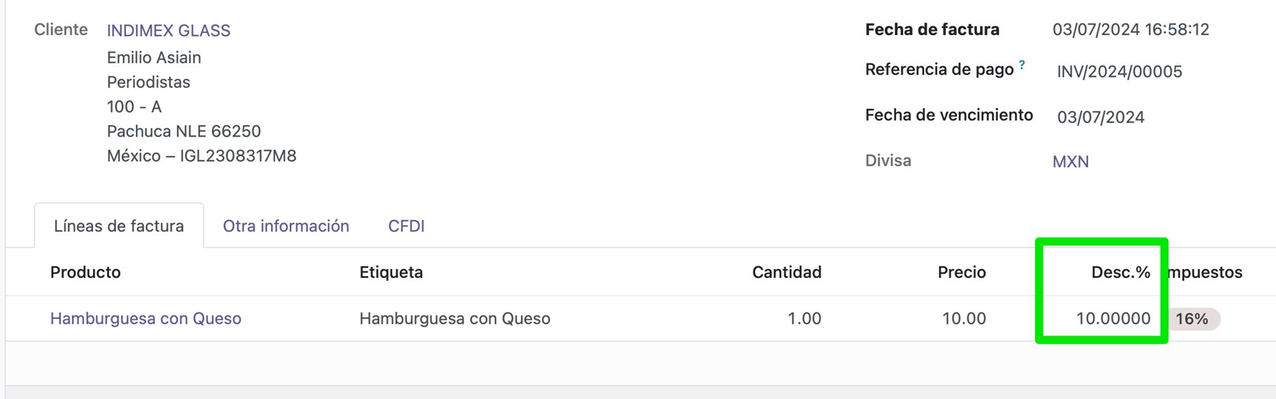 Configuración de descuentos en XML
