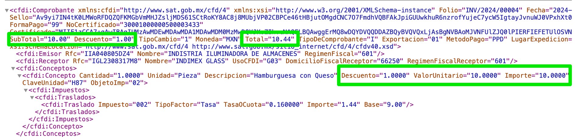 XML con descuento explícito