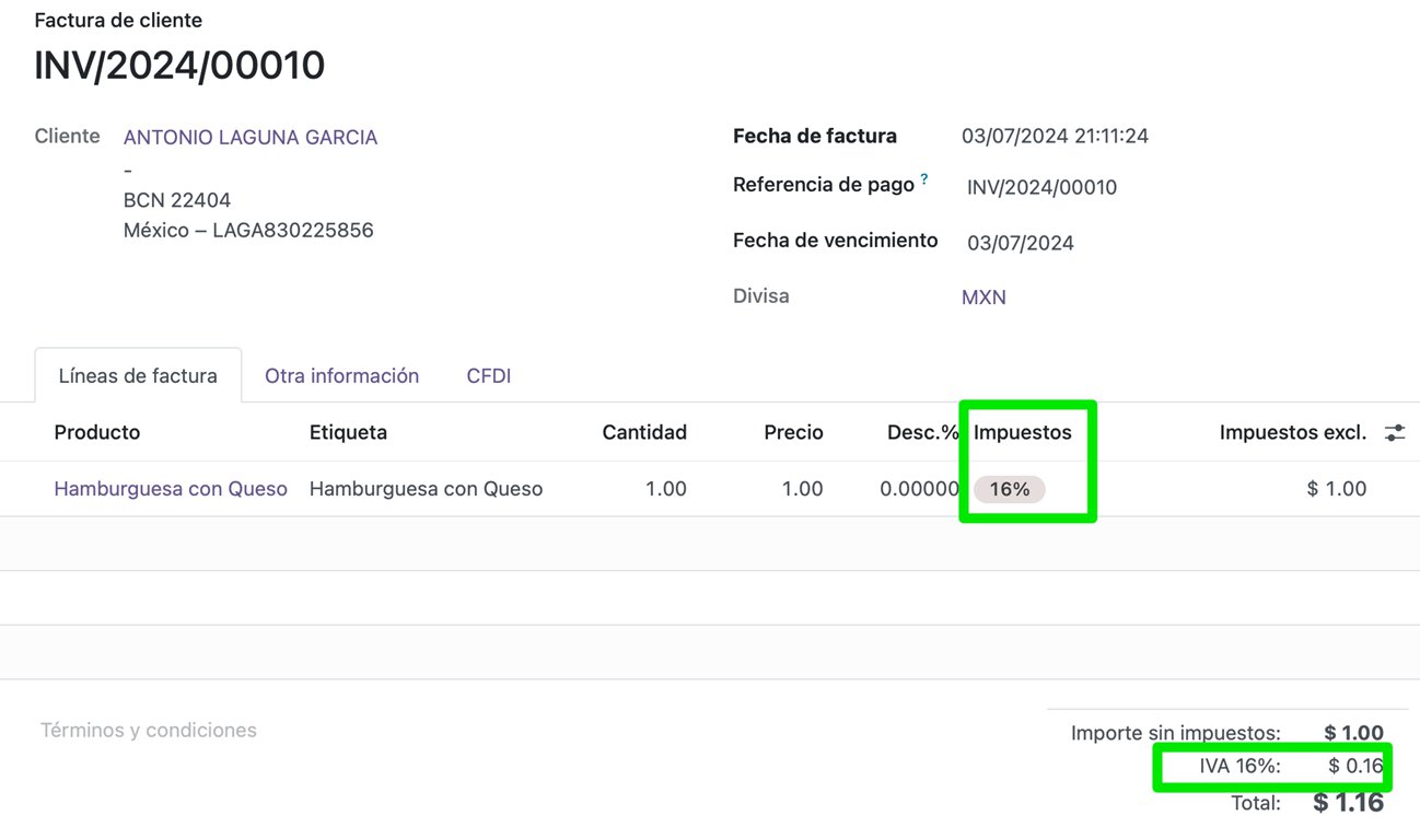 Factura con IVA del 16% por defecto
