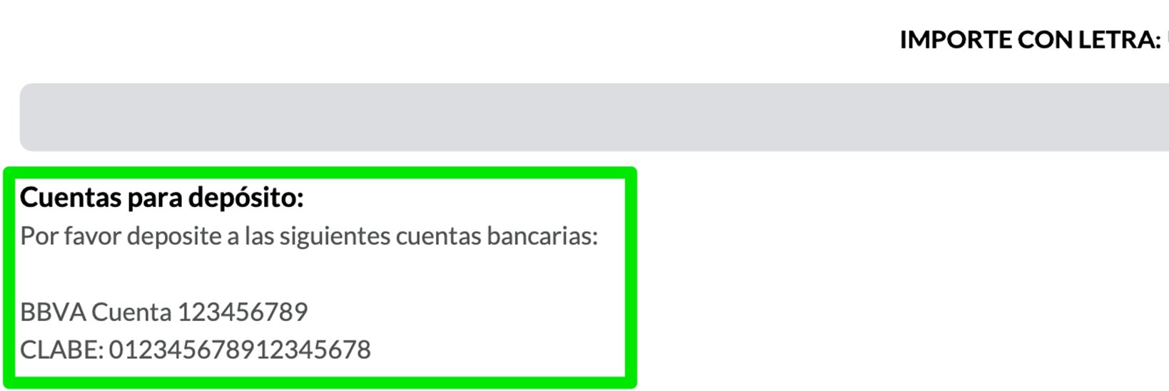 Cuentas para depósito en el PDF