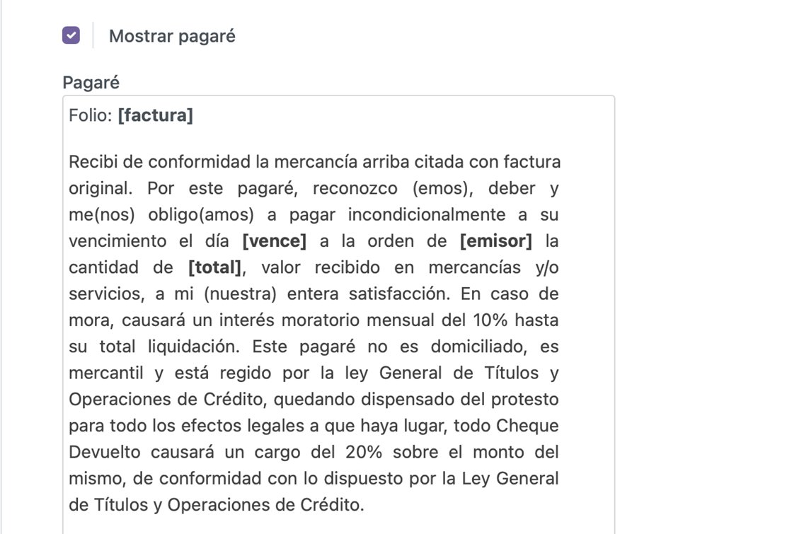 Pagaré configurable al final del PDF