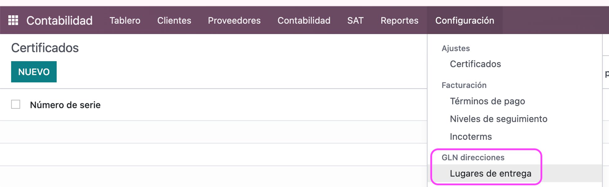 Configuración de lugares de entrega