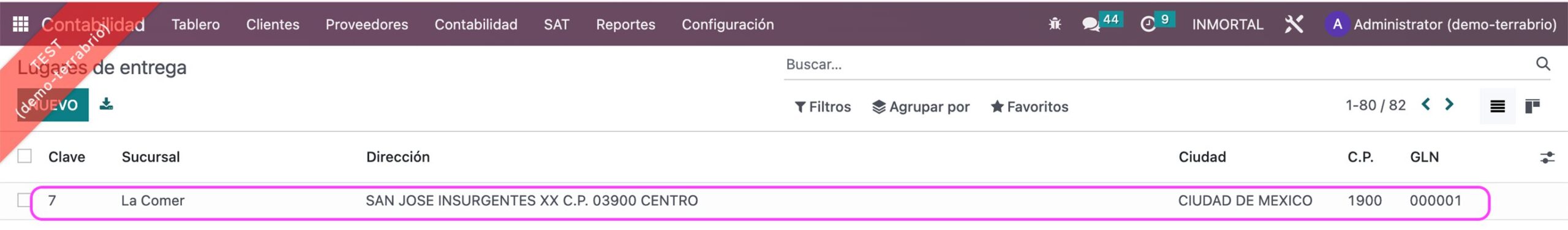 GLN seleccionable en la factura