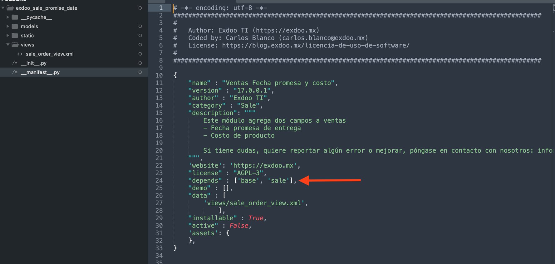 Manifest con dependencias declaradas