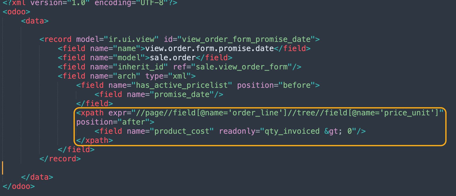 XPath insertando el campo Costo antes de price_unit