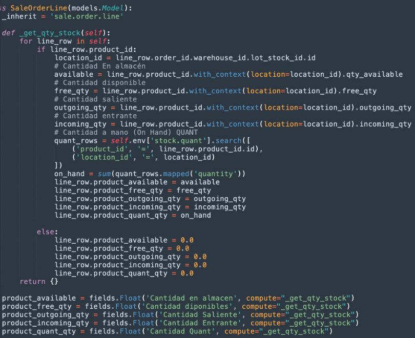Código Python con campos computados por almacén