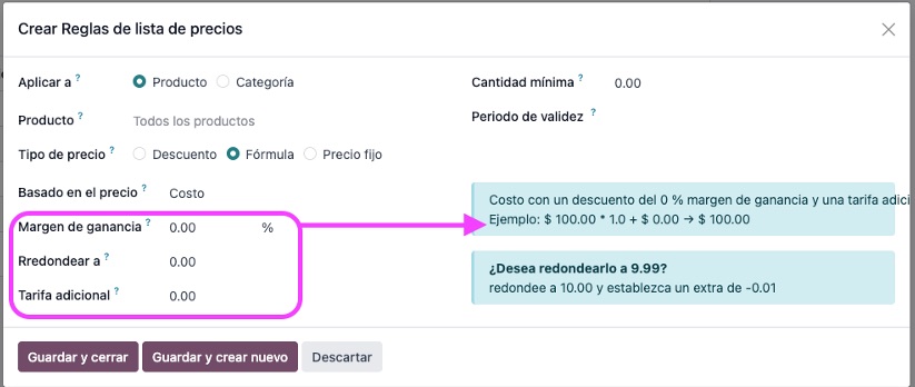 Configuración avanzada de fórmula
