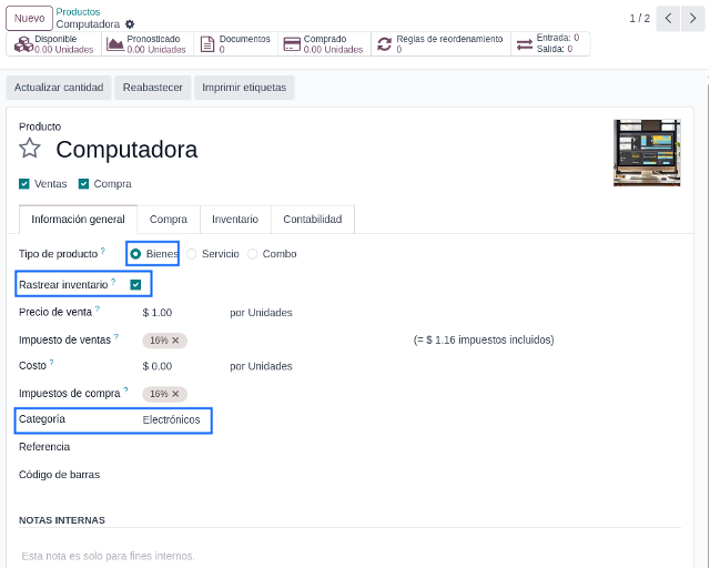 Configuración del producto comprable