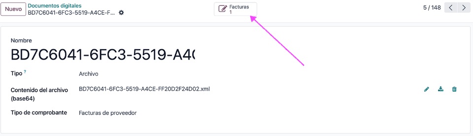 Listado de facturas generadas en Proveedores