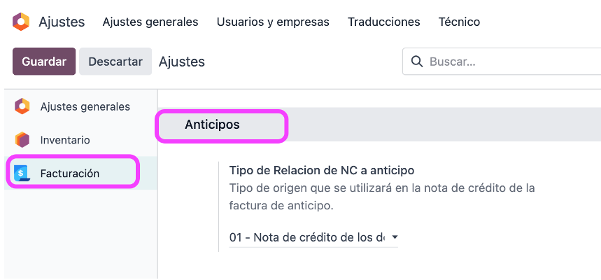 Configuración inicial del tipo de relación