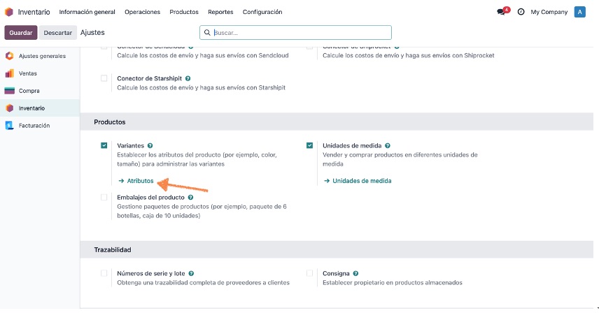 Listado de atributos