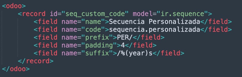 Código XML para crear una nueva secuencia