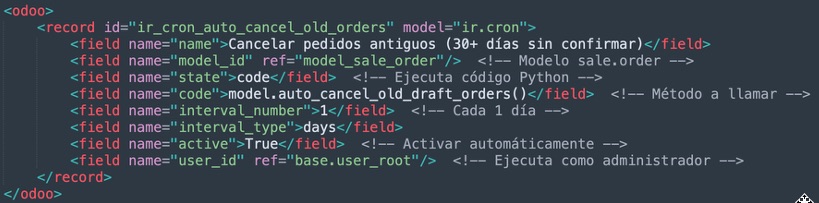 Definición XML del cron