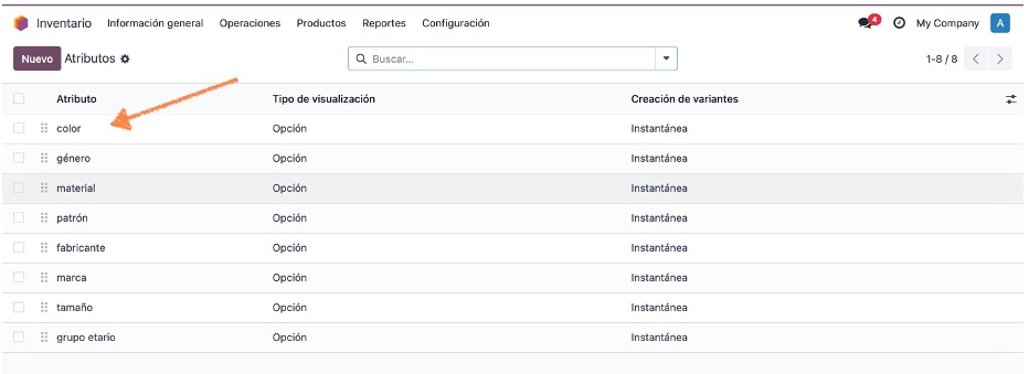 Detalle de configuración del atributo