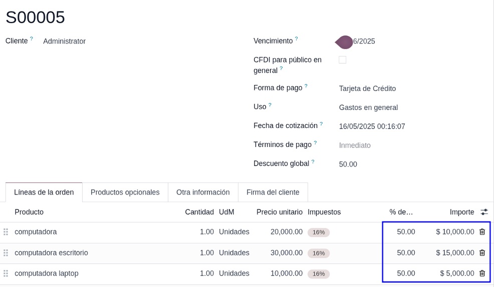 Líneas con descuento aplicado
