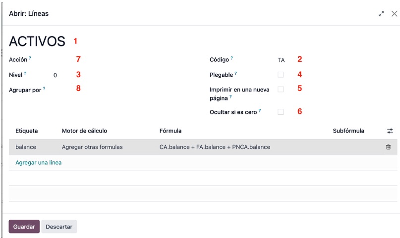 Estructura del reporte y configuración de líneas