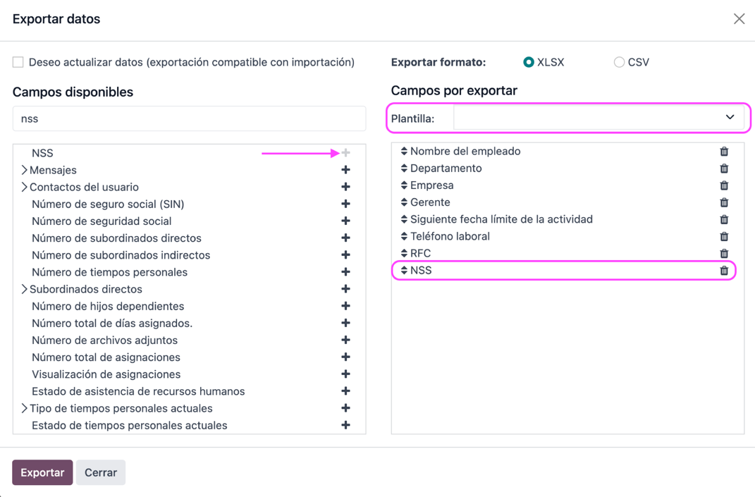 Botón Exportar para descargar