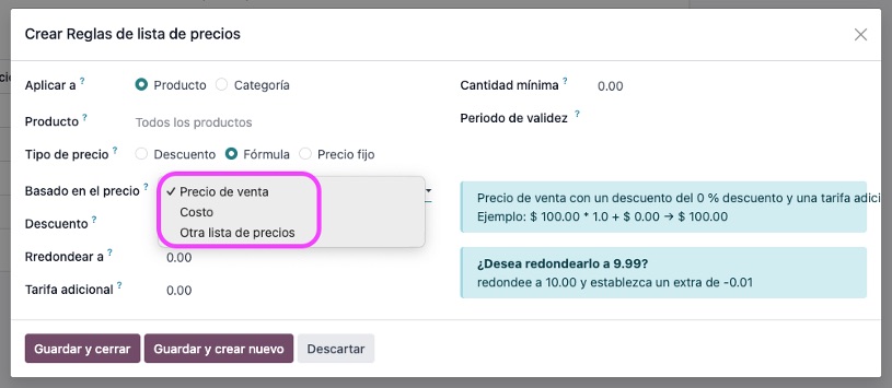 Fórmula para calcular precio