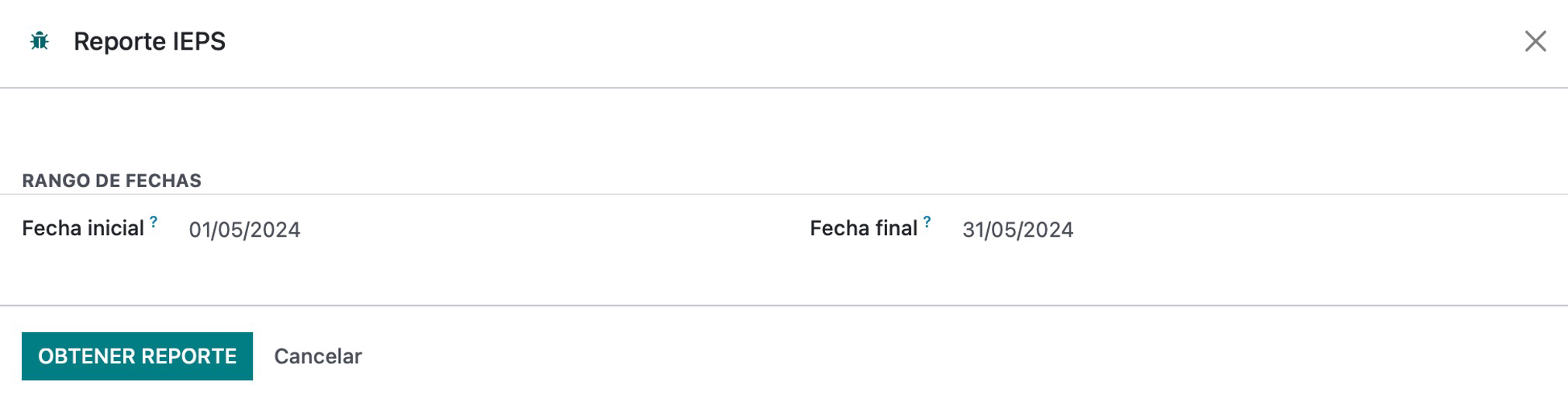 Asistente del reporte de IEPS con rango de fechas