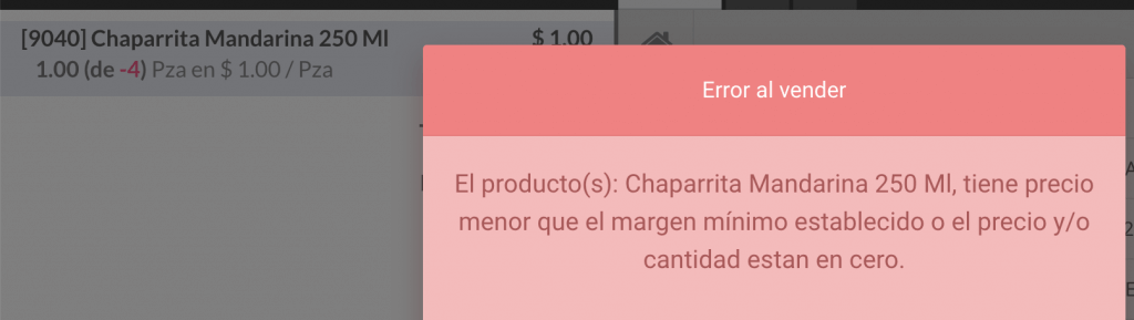Error al intentar vender bajo el costo