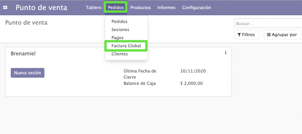 Acceso al asistente de Factura Global