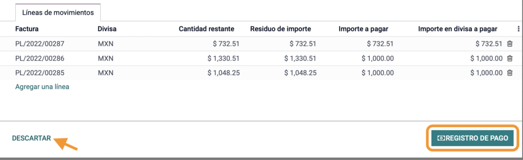 Confirmar el registro de pago