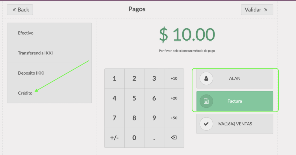 PDV gráfico con cliente y factura activada
