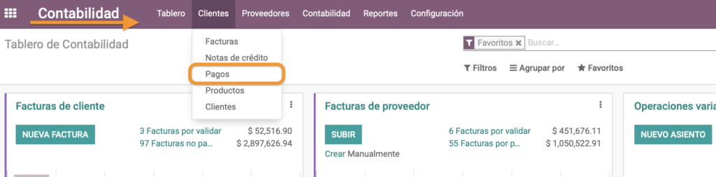 Acceso al menú de pagos