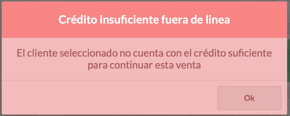 Aviso de venta denegada por falta de crédito