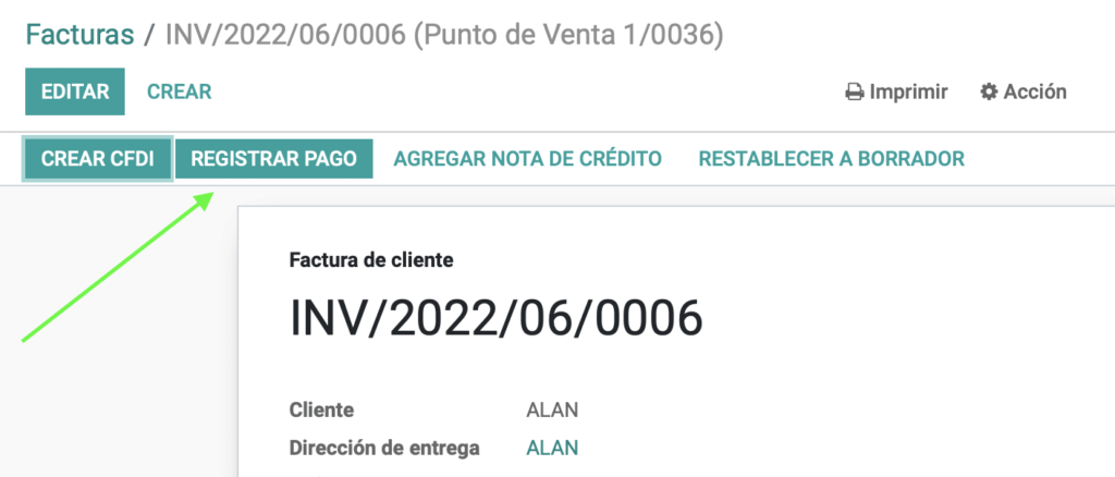 Registrar pago en la factura