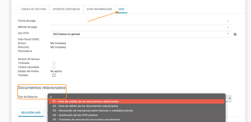 Tipo de relación en CFDI