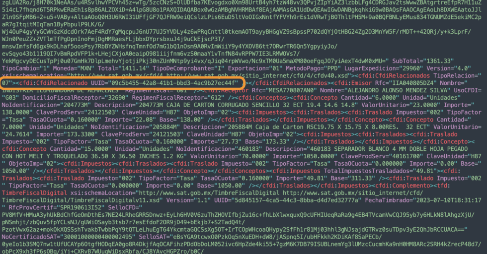 XML de factura relacionado con el anticipo