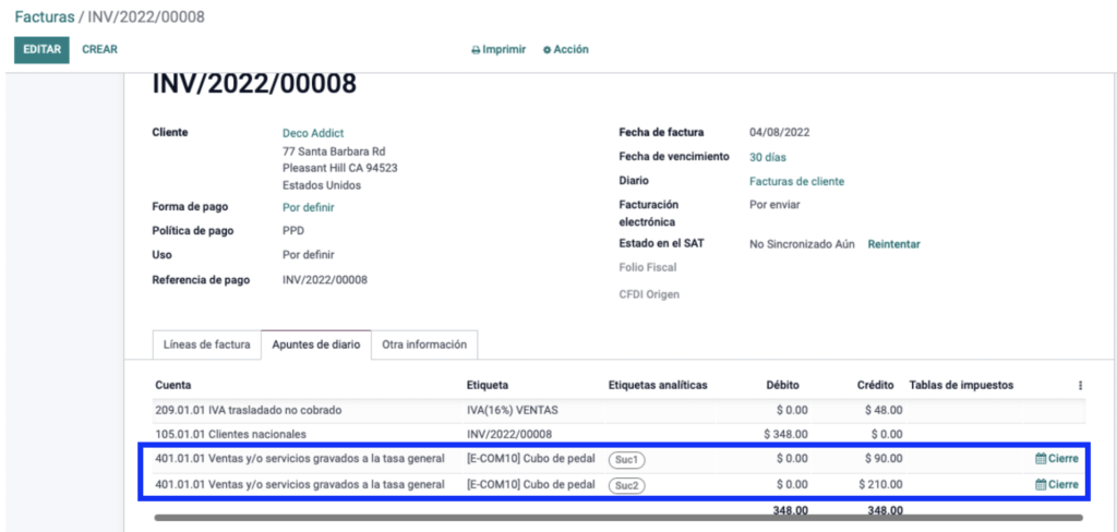Apuntes contables prorrateados por etiqueta