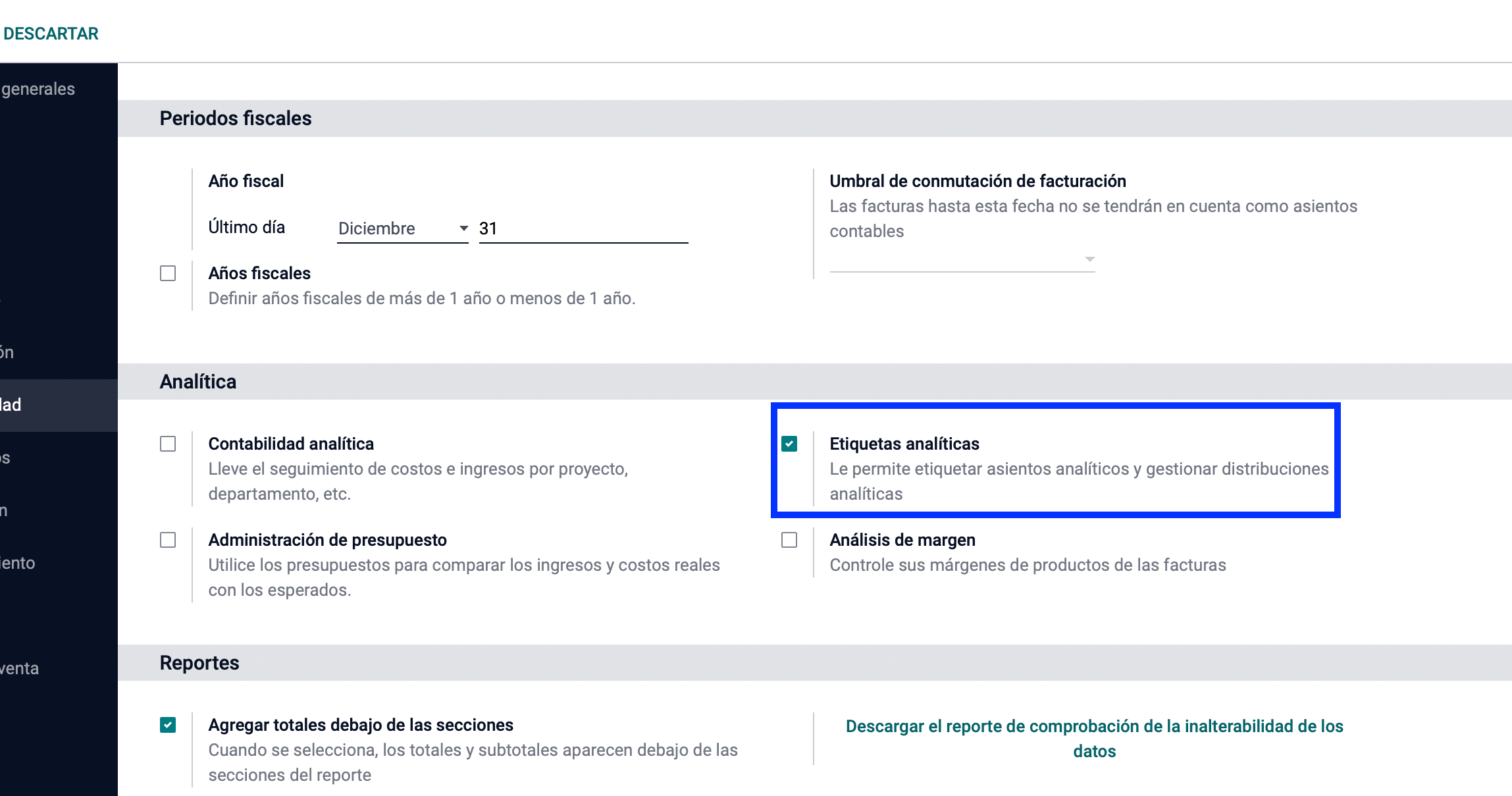 Activación de etiquetas analíticas