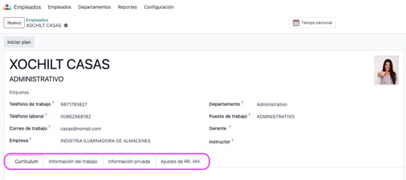 Información del contacto