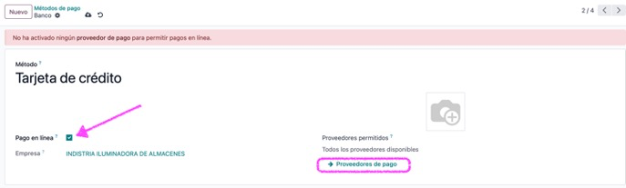 Marcar método como pago en línea