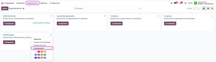 Acceso a configuración del departamento