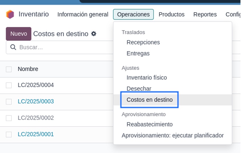 Crear nuevo registro desde Operaciones