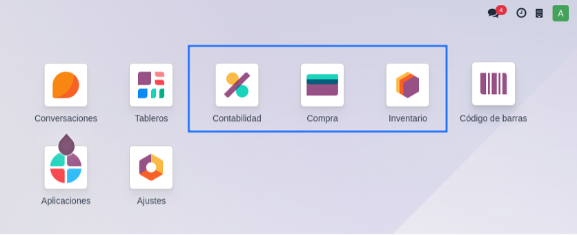 Módulos instalados: Inventario, Compras y Facturación